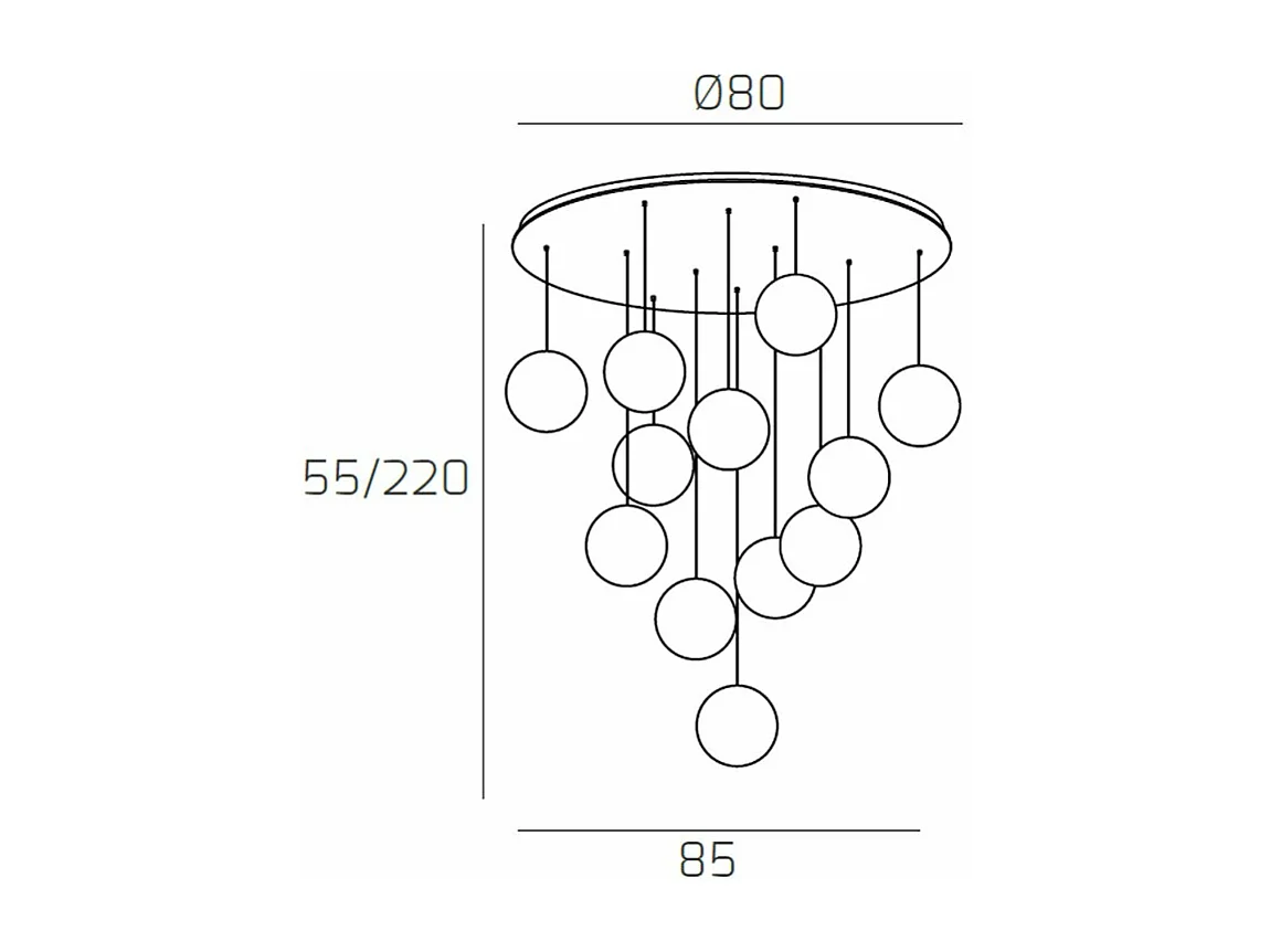 Sospensione Cromo 12 Luci Tonda Vetri 3X Tr + 3X Am + 2X Fu + 2X Ra + 2X Or