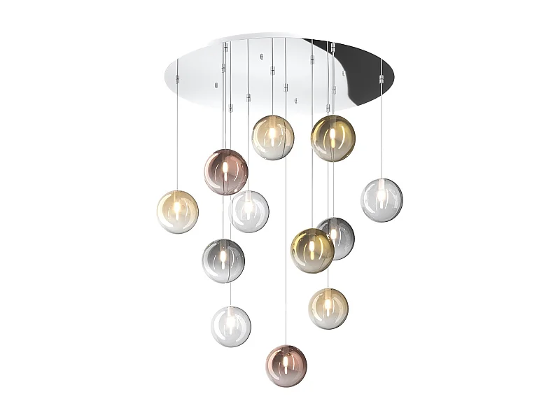 Sospensione Cromo 12 Luci Tonda Vetri 3X Tr + 3X Am + 2X Fu + 2X Ra + 2X Or