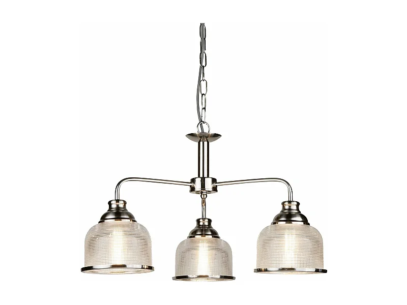 Zeitgenössischer Bistro-Kronleuchter II, Stahl, Silberglas, 3 Lichter, E27