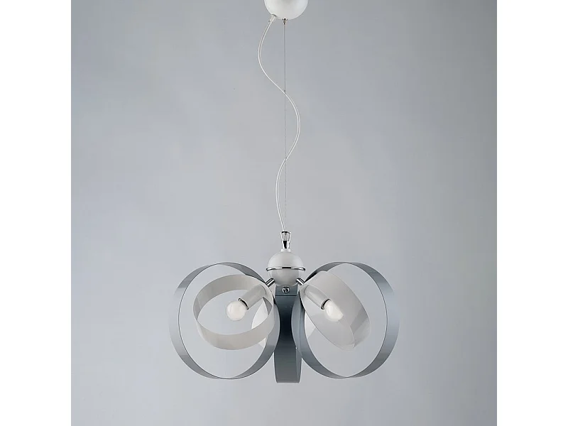 Lampadario Moderno 3 Luci Cerchi Ferro Bianco e Grigio Serie Bolla