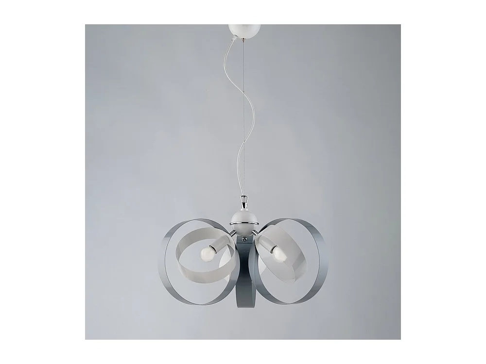 Lampadario Moderno 3 Luci Cerchi Ferro Bianco e Grigio Serie Bolla