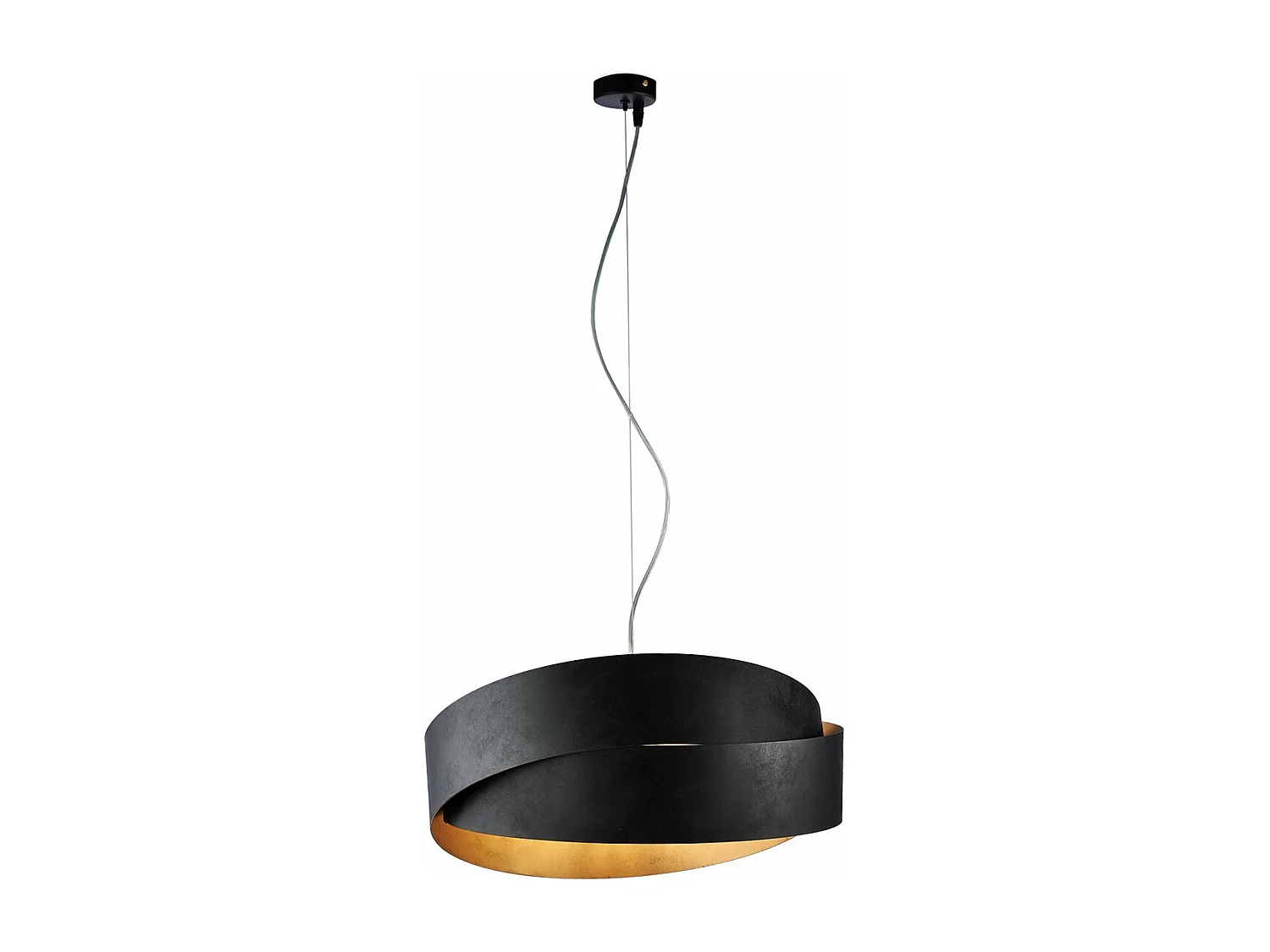 Astro - Suspensão em ferro lacado preto com deco exterior e decoração pretos. interior em ouro antigo e cabo de aço ajustável 2 luzes