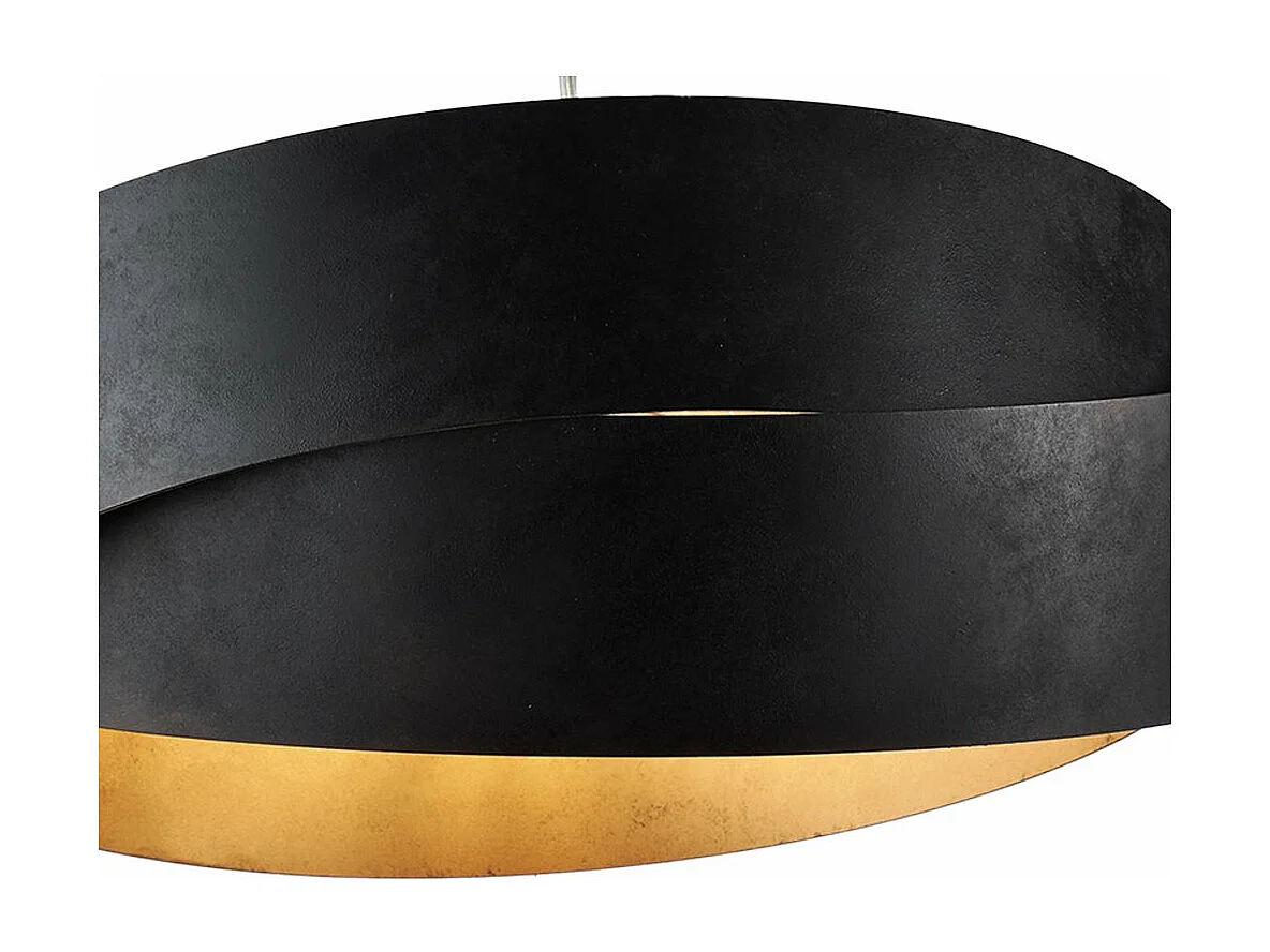 Astro - Suspensão em ferro lacado preto com deco exterior e decoração pretos. interior em ouro antigo e cabo de aço ajustável 2 luzes