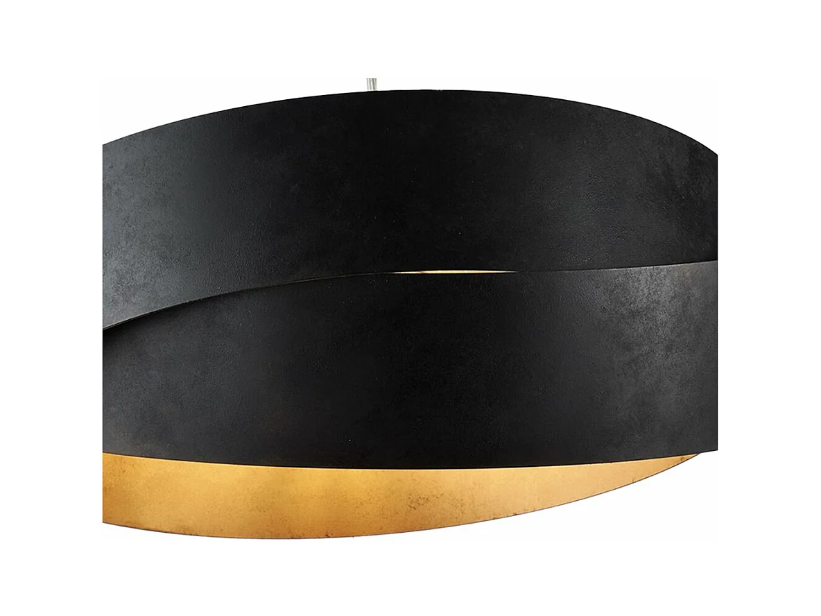 Suspension Astro fer noir, déco noire/or antique, câble acier réglable, 2 lumières style raffiné classique