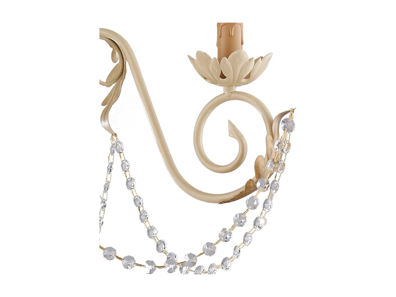 Lustre Damasco fer ivoire, strass cristal, déco or antique effet décapé, 3 lumières d.47 cm look élégant rétro