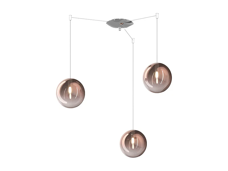 Sospensione Cromo 3 Luci Spostabile Vetri Rame