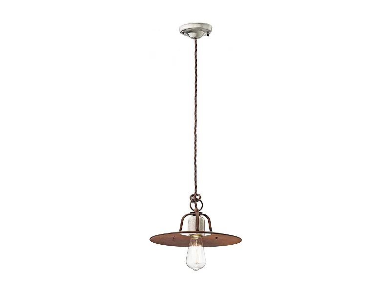 Lampadario Vintage Grunge Ferro E Ceramica Craquele' 1 Luce E27 30Cm