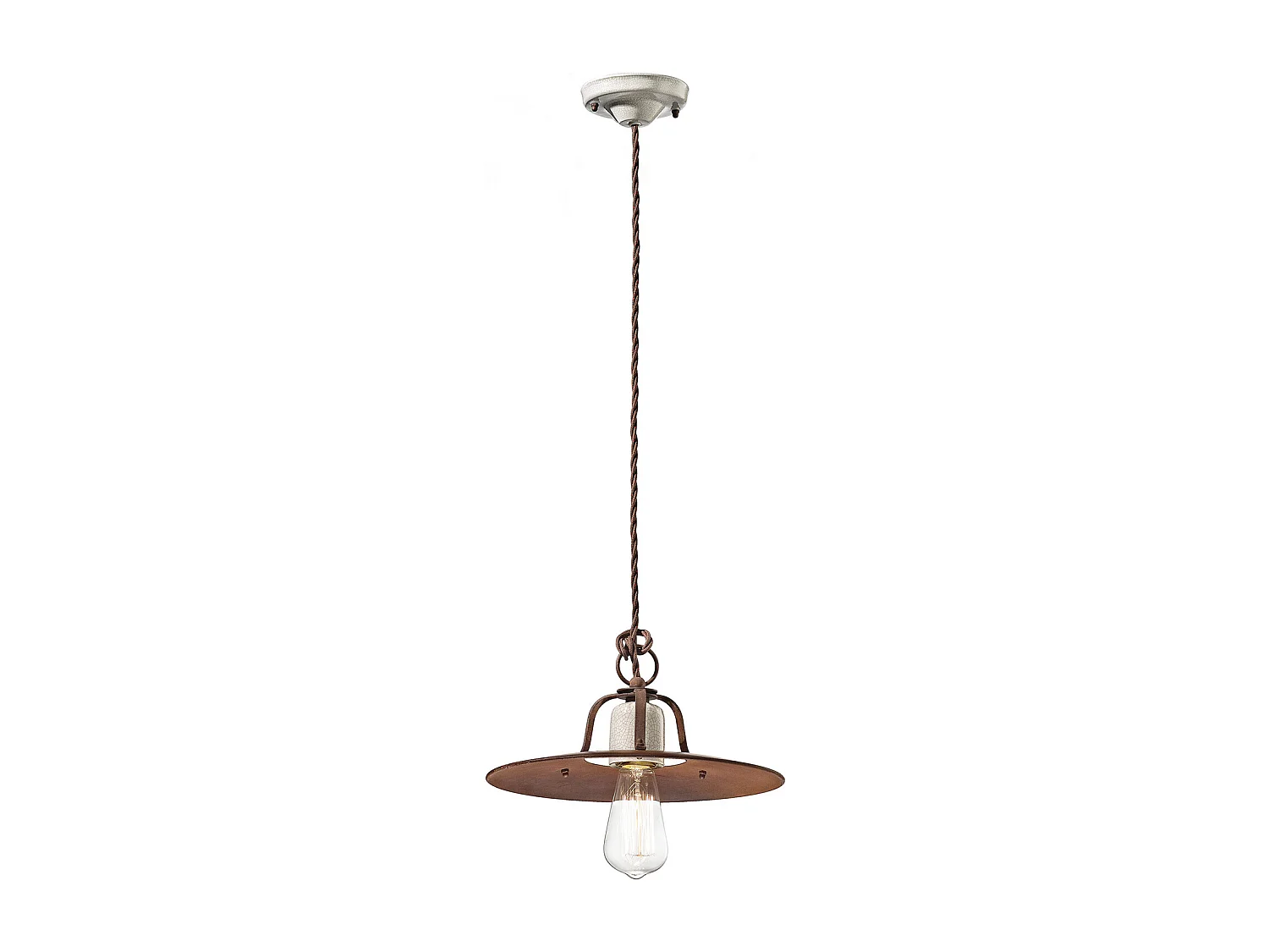 Lampadario Vintage Grunge Ferro E Ceramica Craquele' 1 Luce E27 30Cm
