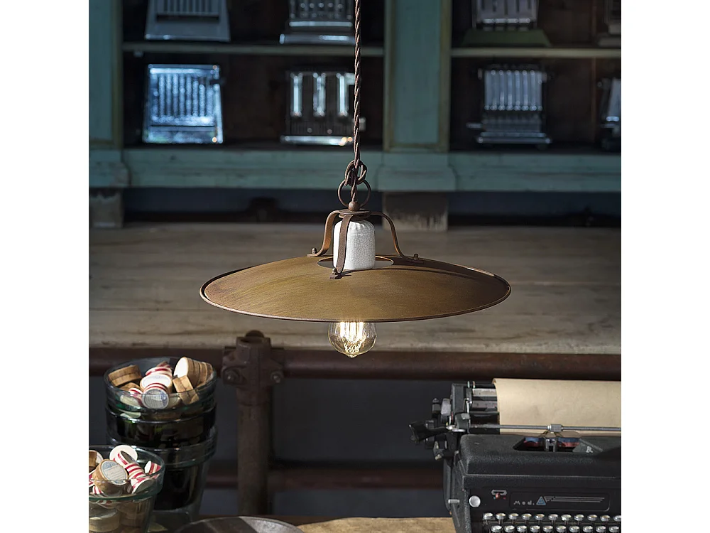 Lampadario Vintage Grunge Ferro E Ceramica Craquele' 1 Luce E27 30Cm