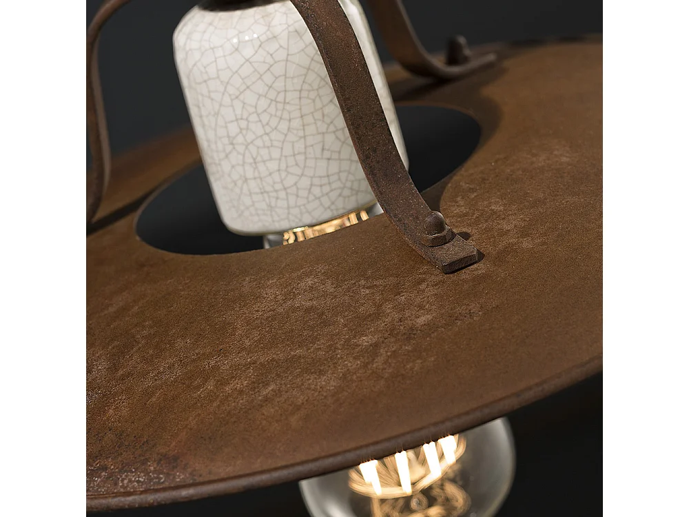 Lampadario Vintage Grunge Ferro E Ceramica Craquele' 1 Luce E27 30Cm