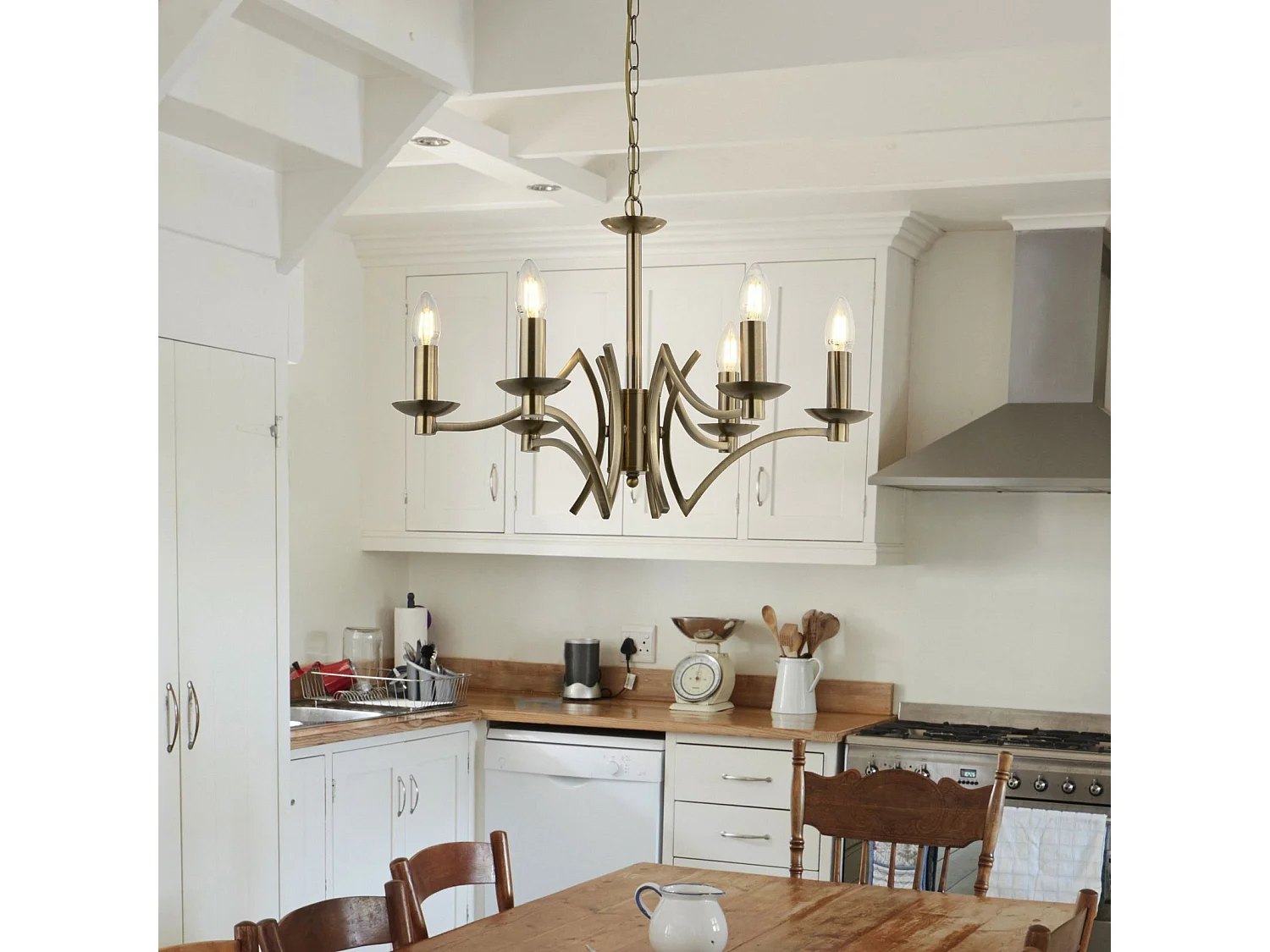 Searchlight Ascot 6 Lumière Pendentif Laiton Antique