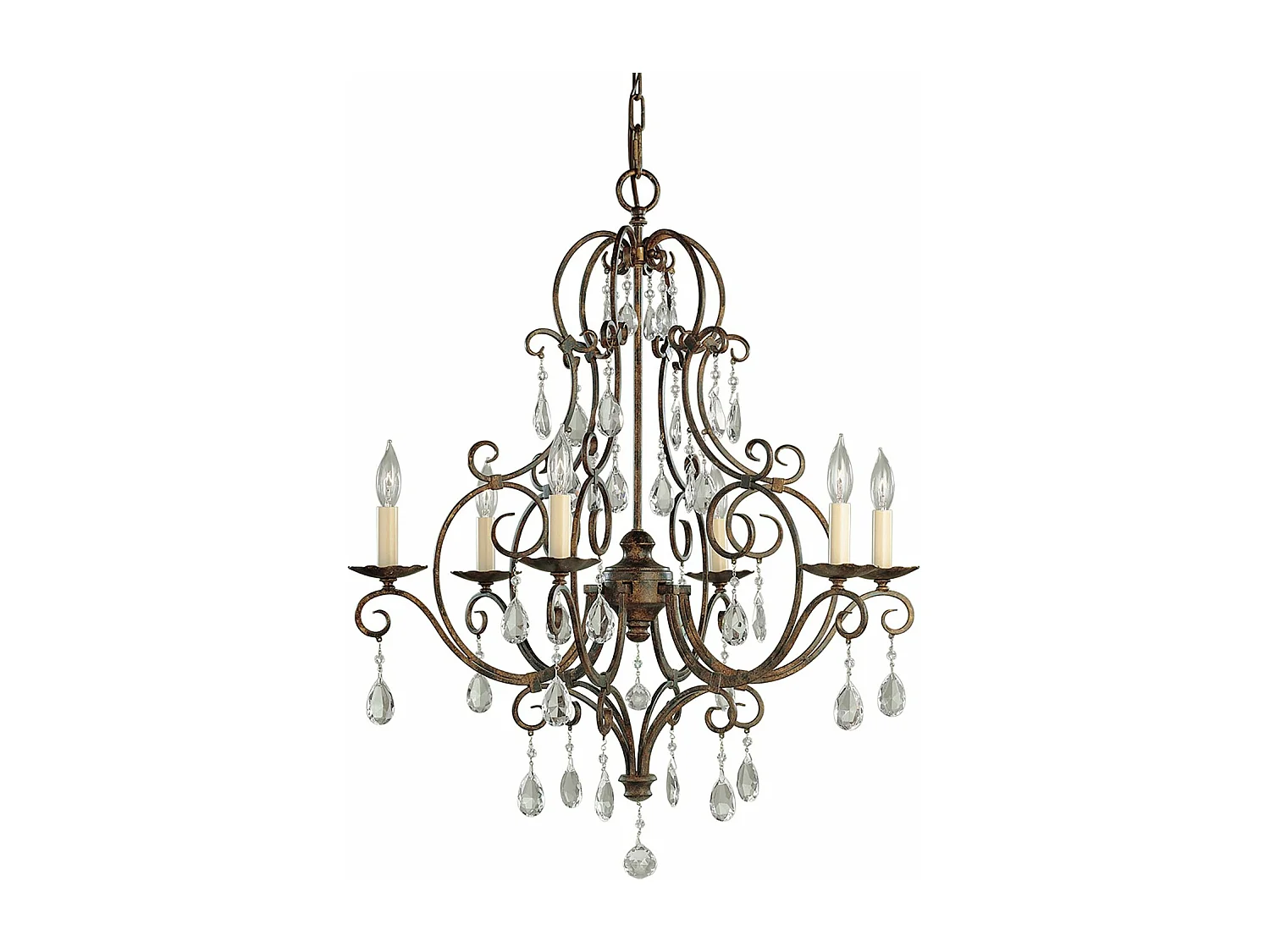 Lampadario Contemporaneo Chateau Acciaio Bronzo Moka Cristallo 6 Luci E14