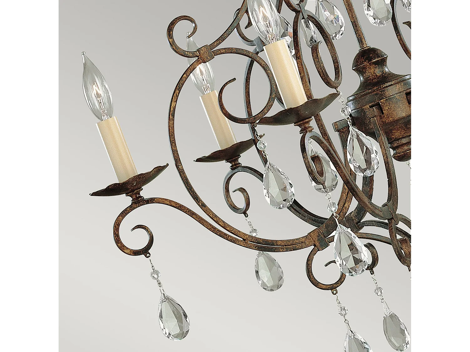 Lampadario Contemporaneo Chateau Acciaio Bronzo Moka Cristallo 6 Luci E14