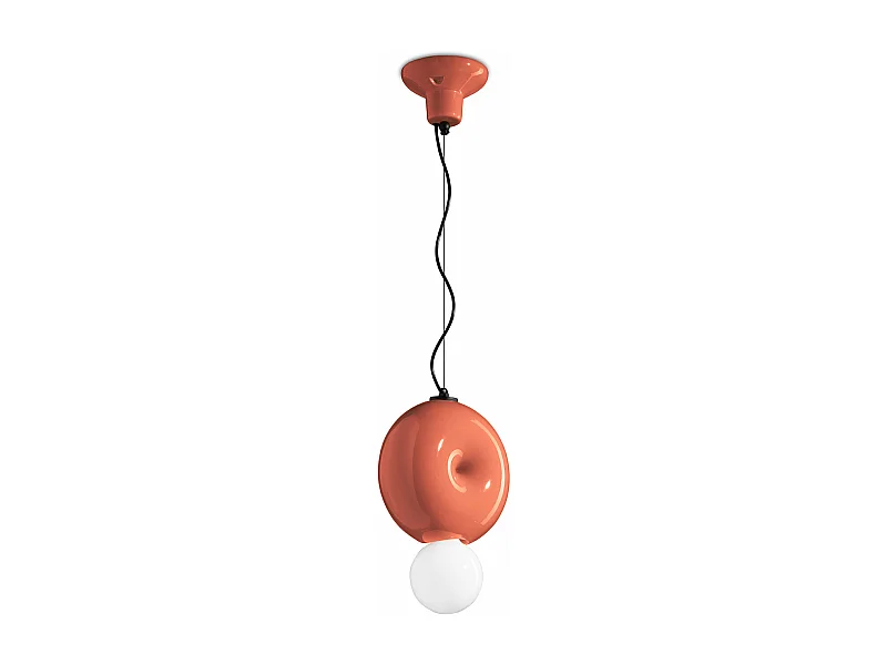 Sospensione Vintage Decò Bumbum 1 Elemento Ceramica Arancio Pokè 1 Luce E27