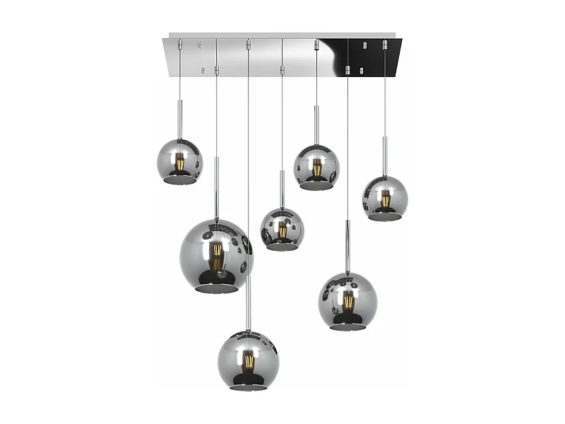 Sosp. Cromo Rettangolare 7 Luci Vetri (1 Grande+2 Medio +4 Piccolo) Tutti Cromo