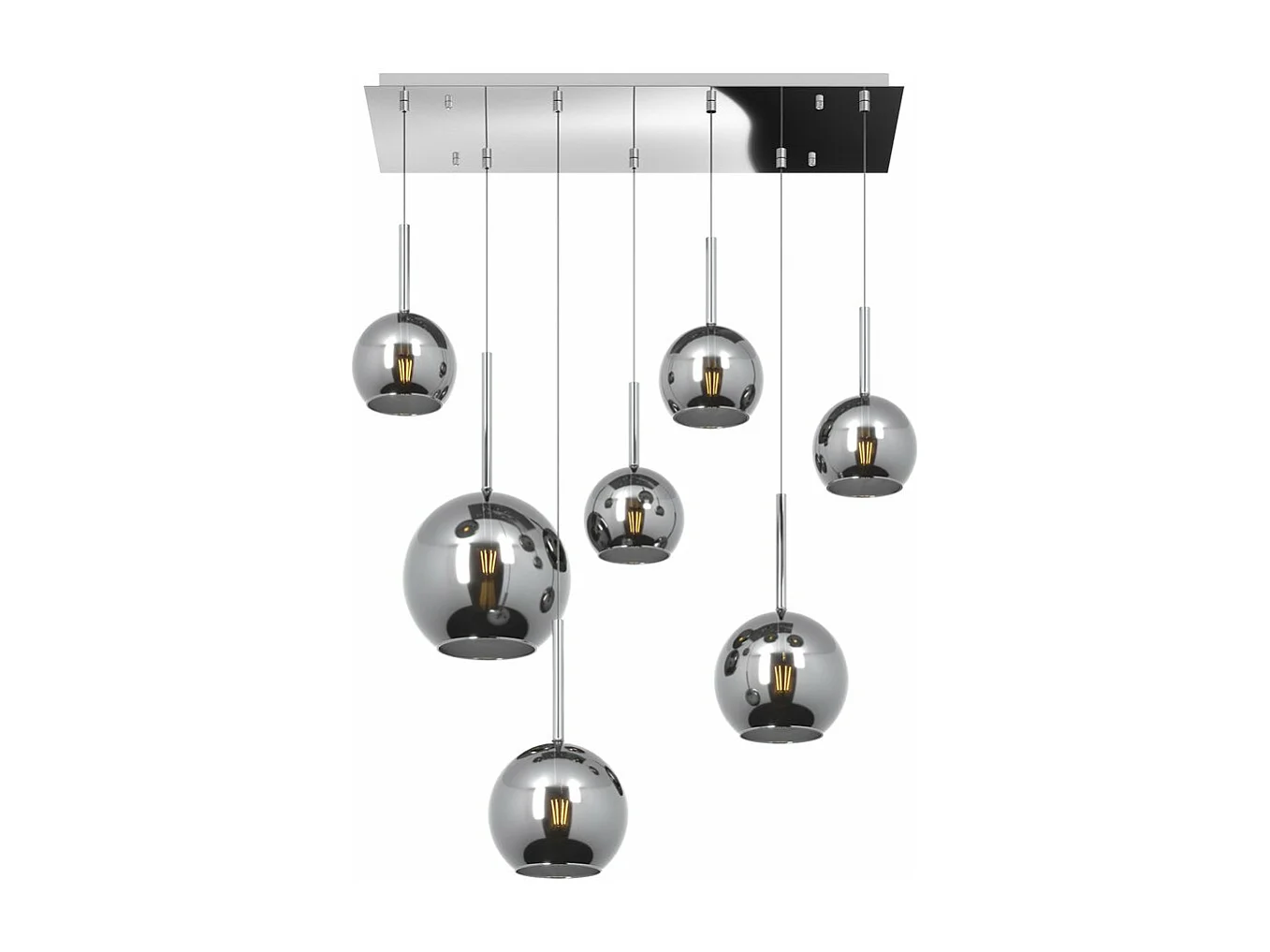 Sosp. Cromo Rettangolare 7 Luci Vetri (1 Grande+2 Medio +4 Piccolo) Tutti Cromo