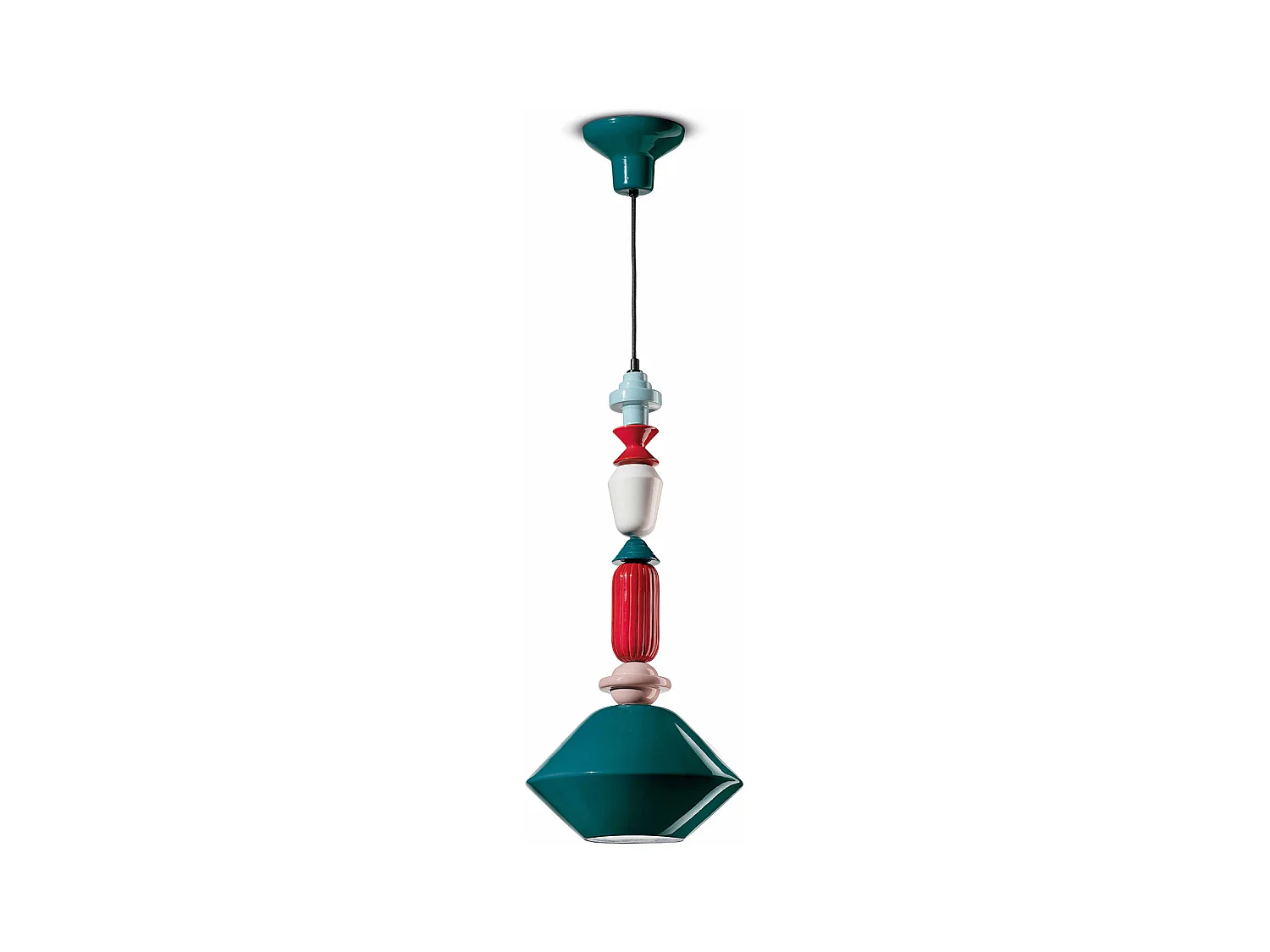 Sospensione Media Vintage Decò Lariat Ceramica Verde Petrolio 1 Luce E27