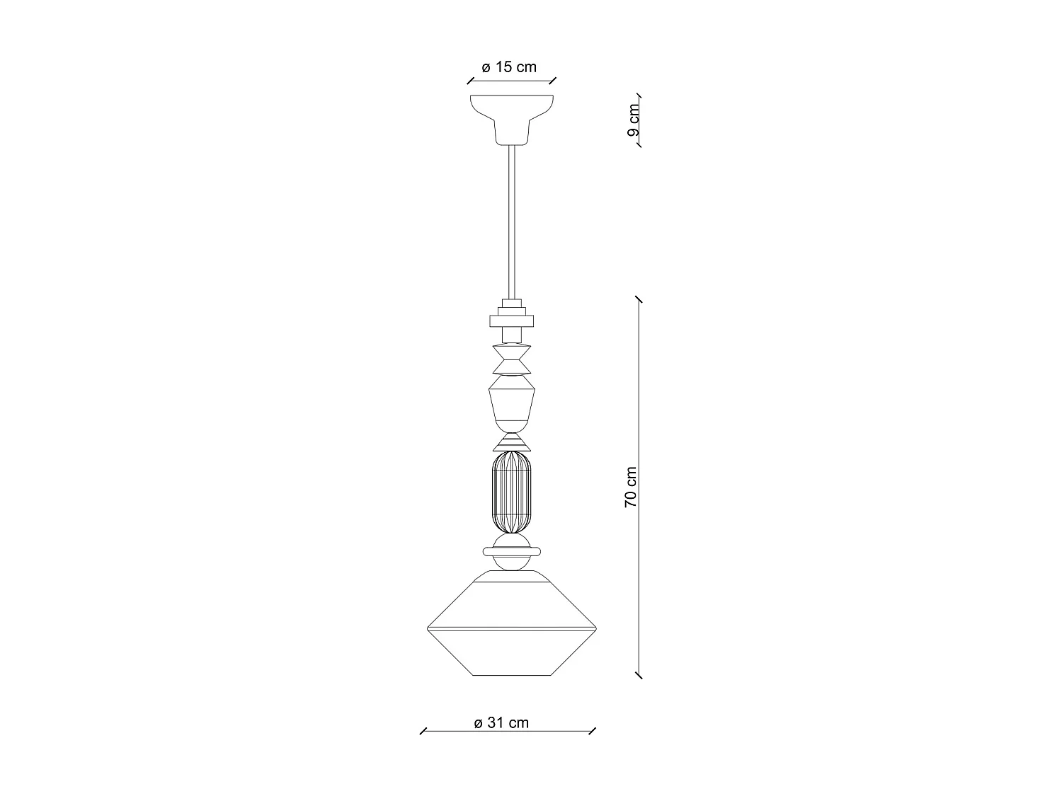 Sospensione Media Vintage Decò Lariat Ceramica Verde Petrolio 1 Luce E27