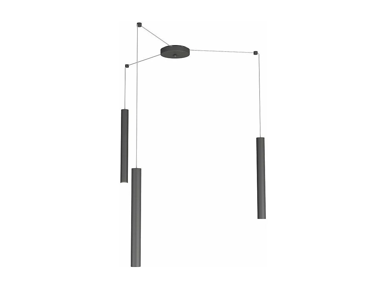 Round Tube Sospensione 3 Luci Grigio Antracite Cavo Cm.250 Con Base