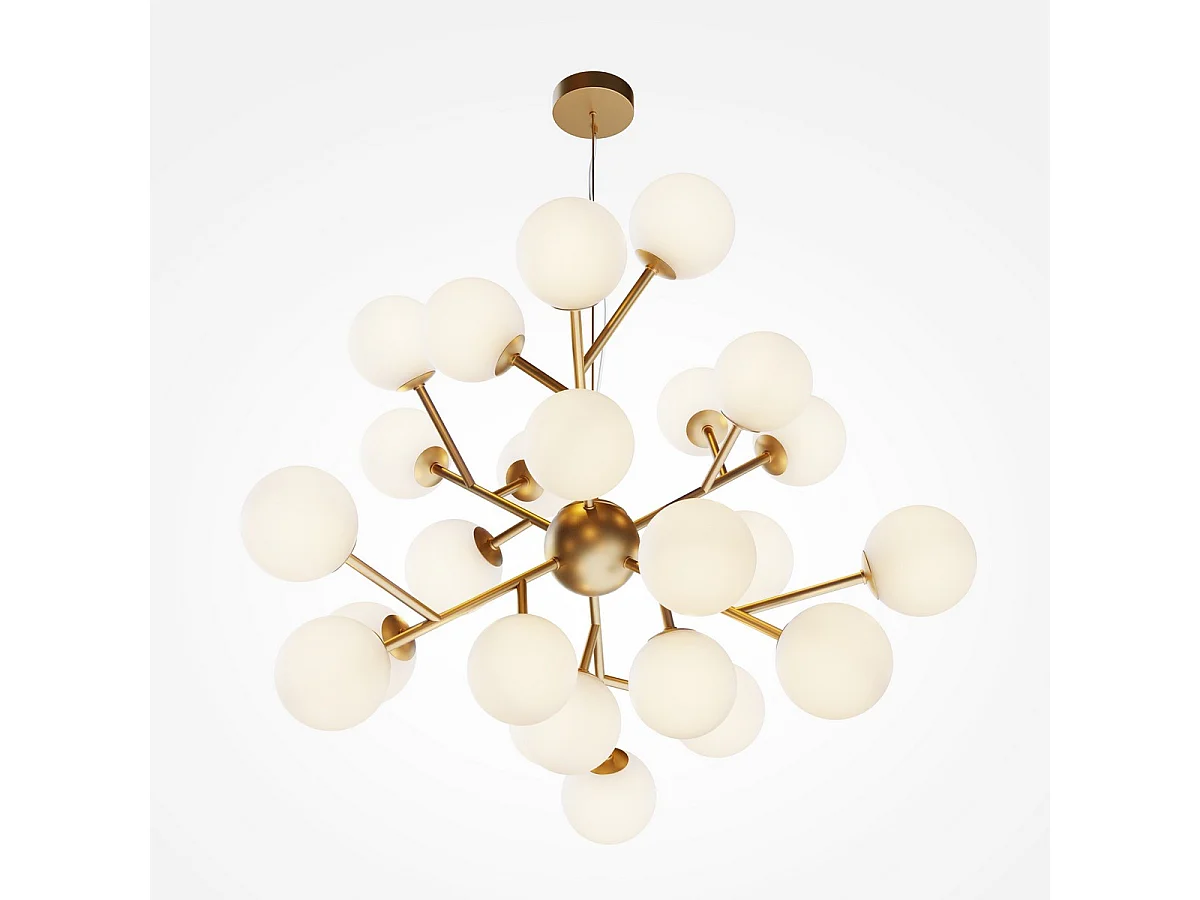 Maytoni Dallas Plafoniera moderna a sospensione a globo con 24 luci oro, paralume bianco opaco, G9