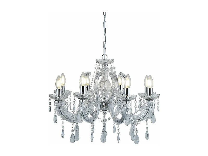 Lampadario Classico Marie Therese Acciaio Cromo Vetro Trasparente 8 Luci E14