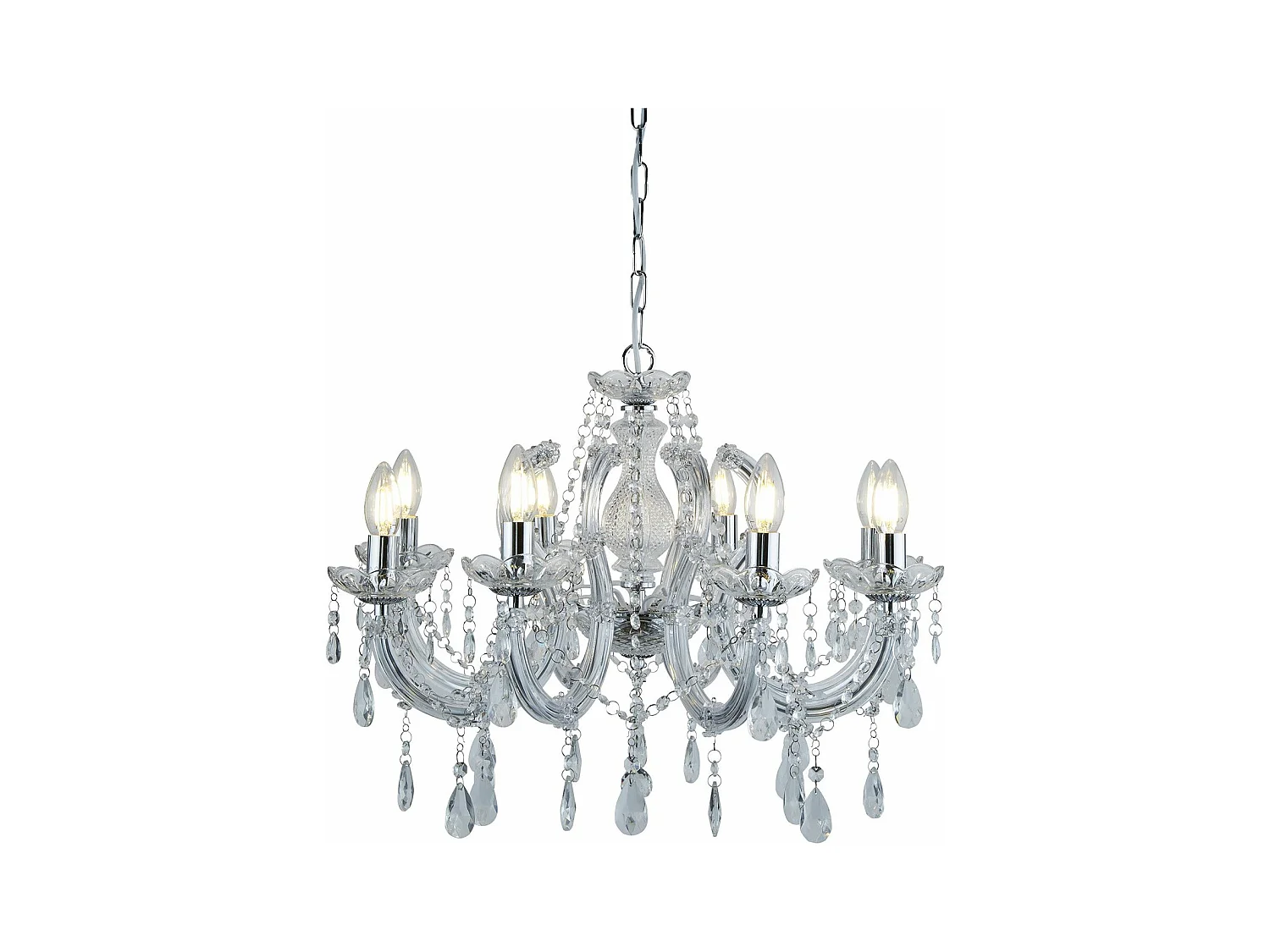 Lampadario Classico Marie Therese Acciaio Cromo Vetro Trasparente 8 Luci E14