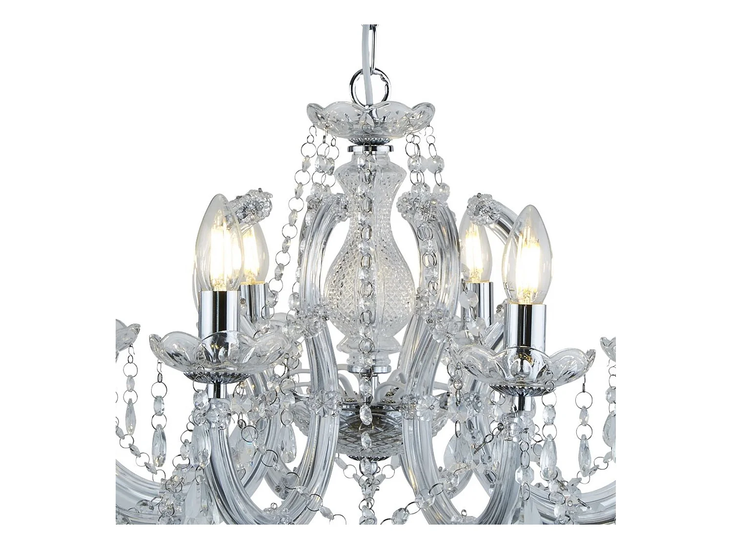 Lampadario Classico Marie Therese Acciaio Cromo Vetro Trasparente 8 Luci E14