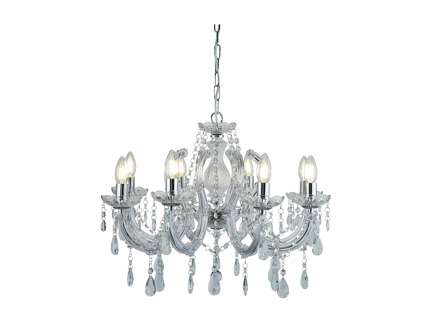 Lampadario Classico Marie Therese Acciaio Cromo Vetro Trasparente 8 Luci E14