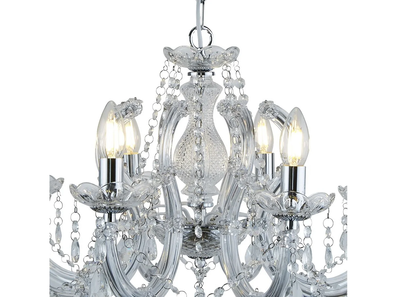 Lampadario Classico Marie Therese Acciaio Cromo Vetro Trasparente 8 Luci E14