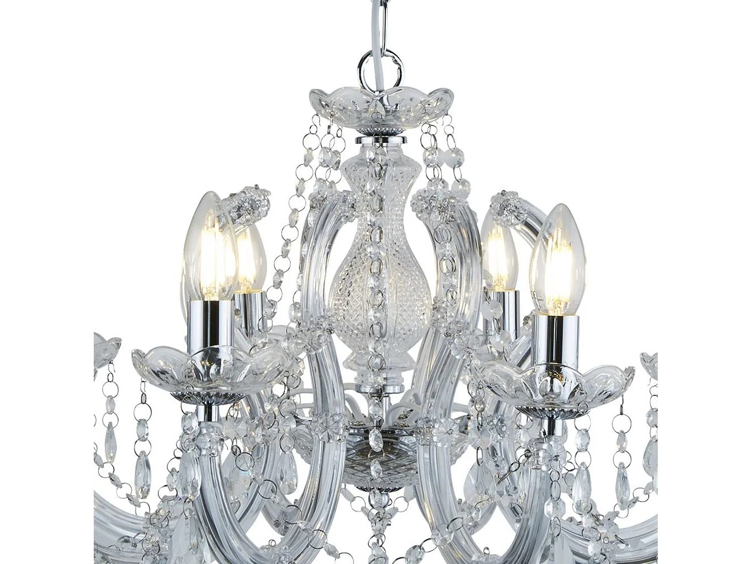 Lampadario Classico Marie Therese Acciaio Cromo Acrilico Trasparente 8 Luci E14
