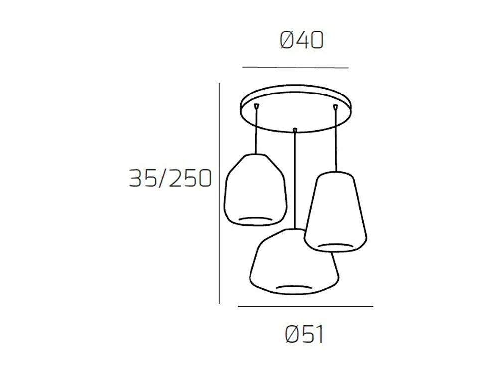 Sospensione Cromo 3 Luci Tonda Vetri Alpha Am + Beta Am + Gamma Tr
