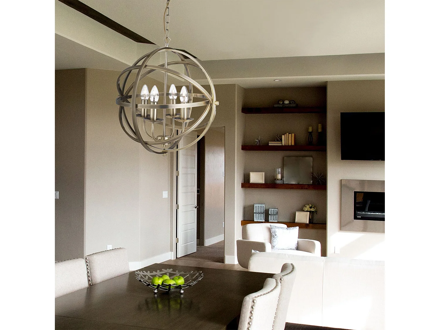 Searchlight Orbit Suspension de plafond à cage sphérique à 6 ampoules, laiton antique, E14