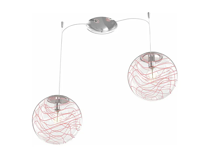 Sospensione Contemporanea Moon Metallo Cromo Vetro Rosso 2 Luci E27 D.30Cm