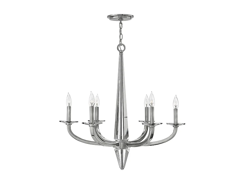 Lampadario Industrial Nordico Ascher Acciaio Nichel Lucido Cristallo 6 Luci E14