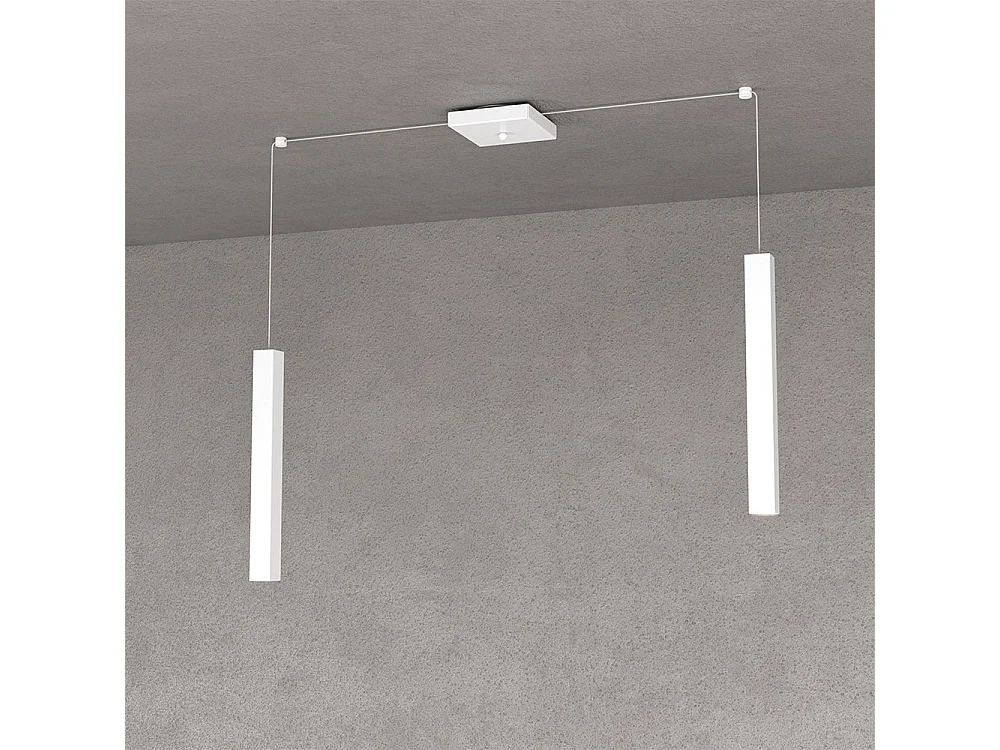 Square Tube Sospensione 2 Luci Bianco Cavo Cm.250 Con Base