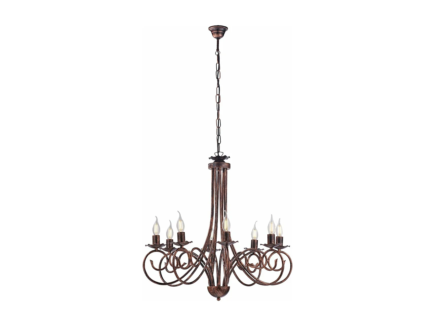 Alma - Lámpara de araña de hierro lacado en negro con decoración. Lámpara de cobre antiguo de 8 luces, 128 cm, Ø67 cm, BL130-8-NR