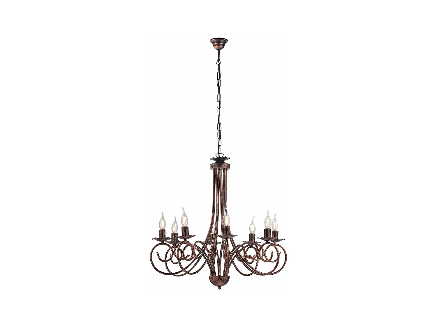 Alma Lustre en fer laqué noir décor cuivre antique 8 lumières 128 d.67 BL130-8-NR