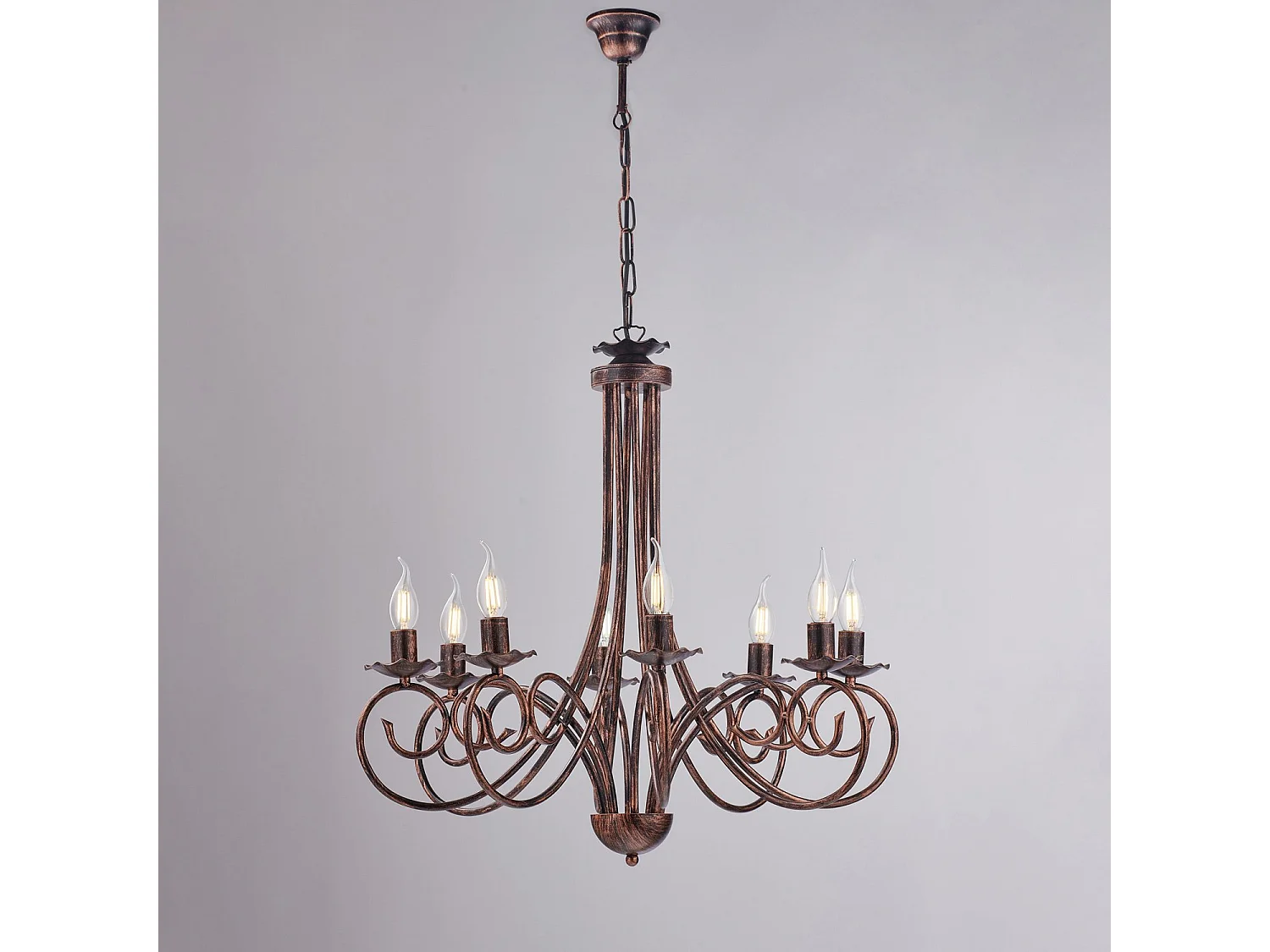 Alma Lustre en fer laqué noir décor cuivre antique 8 lumières 128 d.67 BL130-8-NR