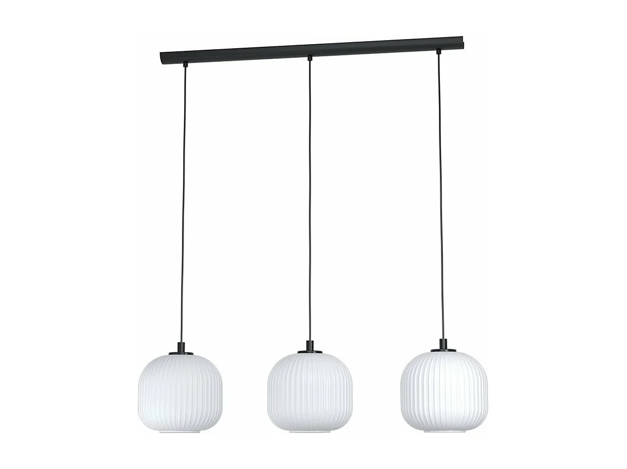 Lampadario Contemporaneo Mantunalle 3 Luci Acciaio Nero Vetro Bianco