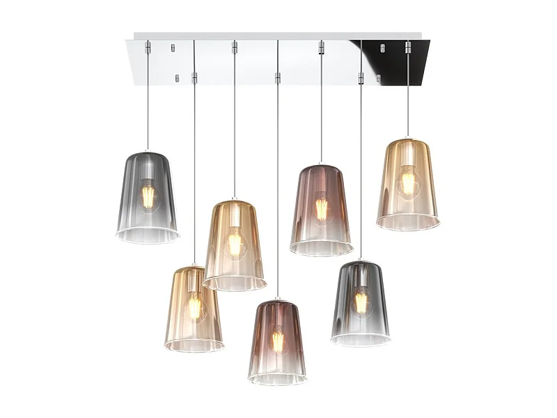 Sospensione Cromo Rettangolare 7 Luci (3 Am+2 Ra+2 Cr)