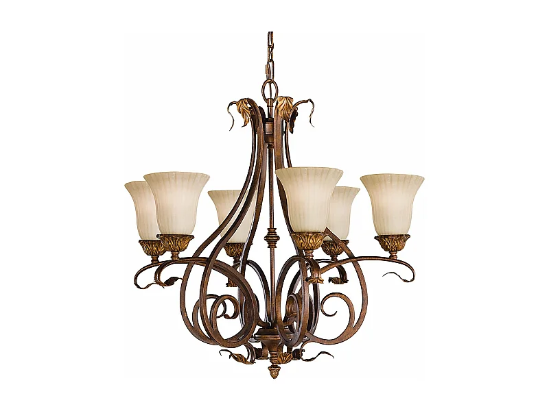 Lampadario Contemporaneo Sonoma Valley Acciaio Marrone Antico Vetro 6 Luci E27