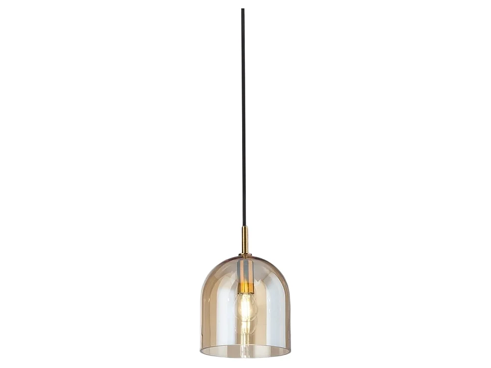 Lustre de Suspensão em Vidro Âmbar 16 cm, Moldura em Ouro Escovado, Casquilho E14, Cabo de Tecido Preto para Interiores Modernos - Marca Perenz