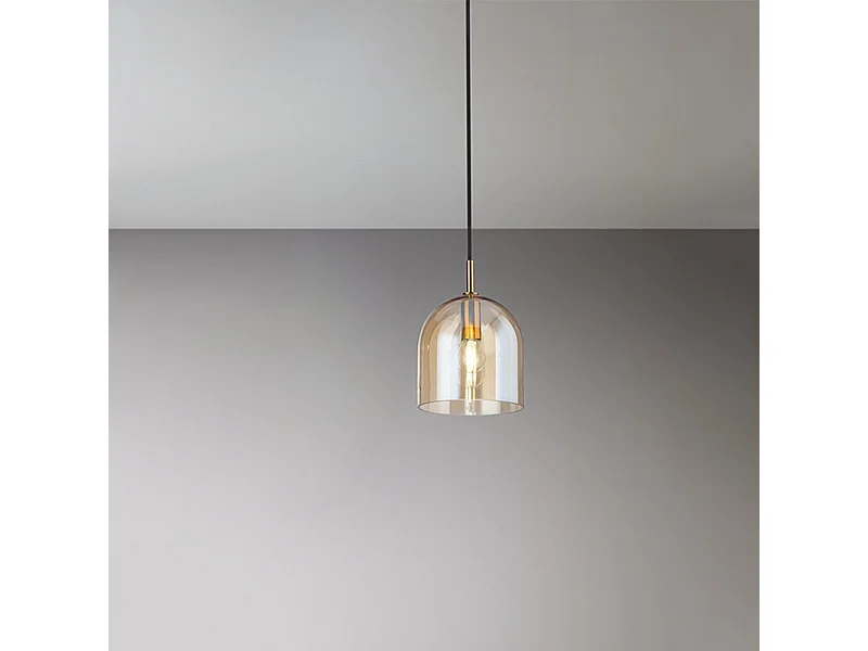 Sospensione Contemporanea Coro Metallo Oro Spazzolato Vetro Ambra 1 Luce E14