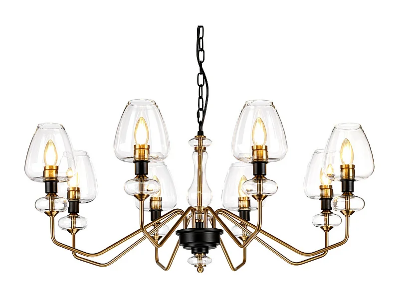 Armand 8-Licht-Kronleuchter, gealtertes Messing, Glasschirm