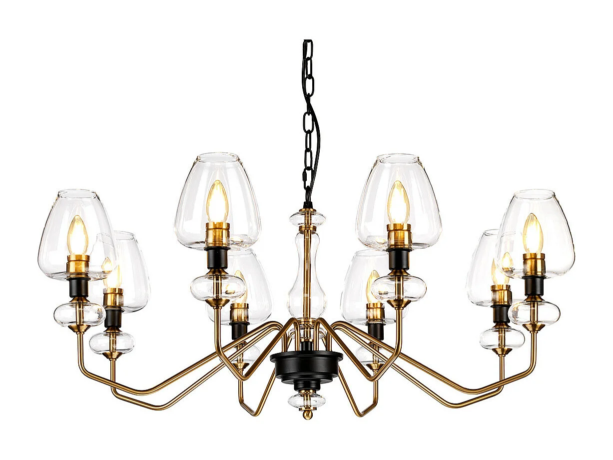 Armand 8-Licht-Kronleuchter, gealtertes Messing, Glasschirm