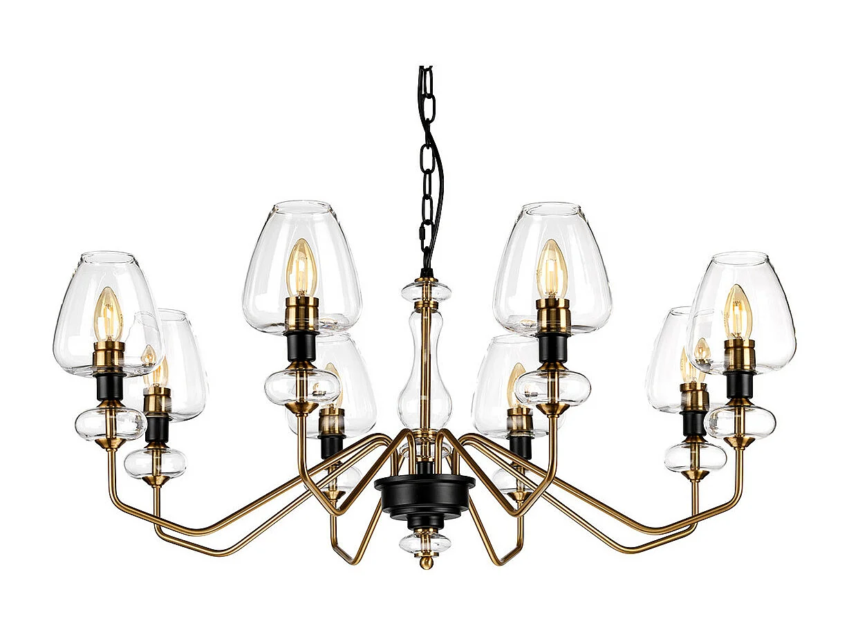 Armand 8-Licht-Kronleuchter, gealtertes Messing, Glasschirm