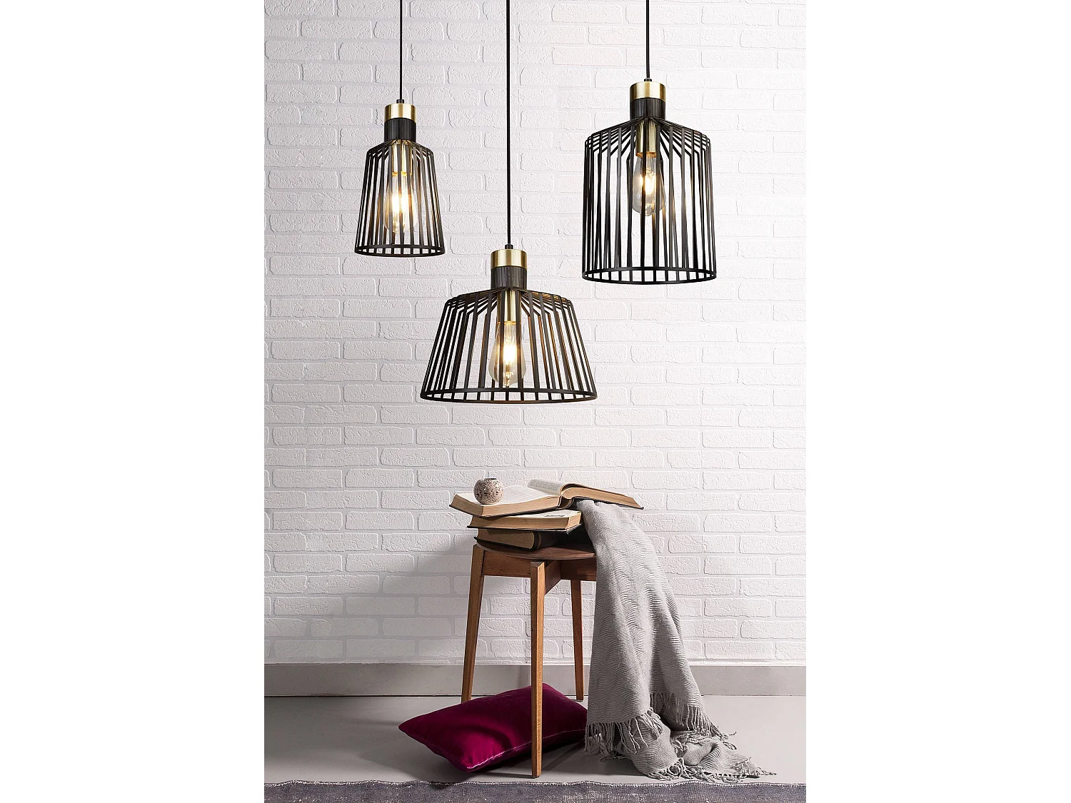 Searchlight Bird Cage - 1 Sospensione a soffitto a gabbia leggera Ottone antico, nero opaco, E27