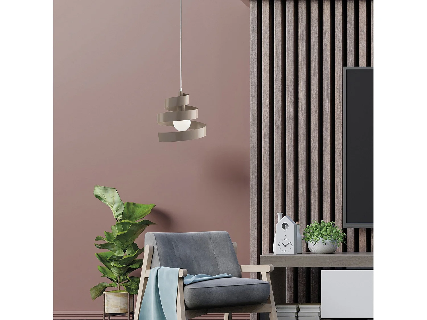 Sospensione Moderna Helix 1 Luce In Ferro Laccato Tortora