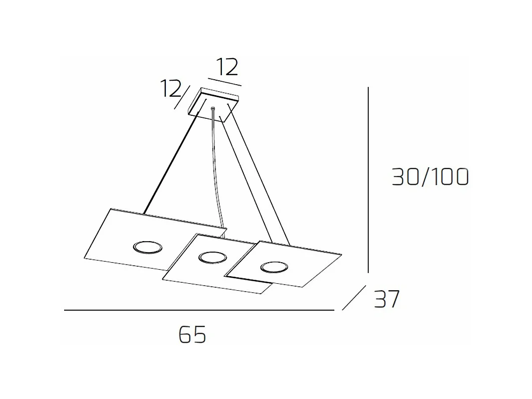 Suspension moderne Toplight Plate 67 x 35 cm en métal gris - Douille GX53 x 3 - Hauteur max. 100 cm