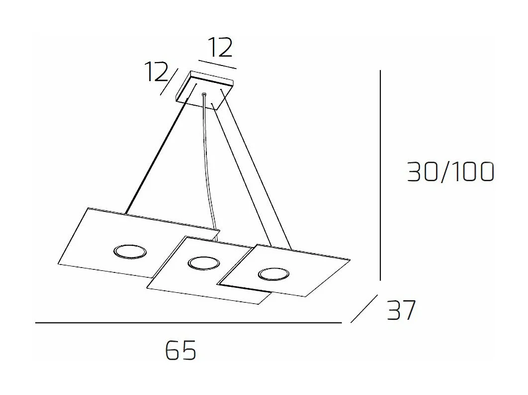 Suspension moderne Toplight Plate 67 x 35 cm en métal gris - Douille GX53 x 3 - Hauteur max. 100 cm